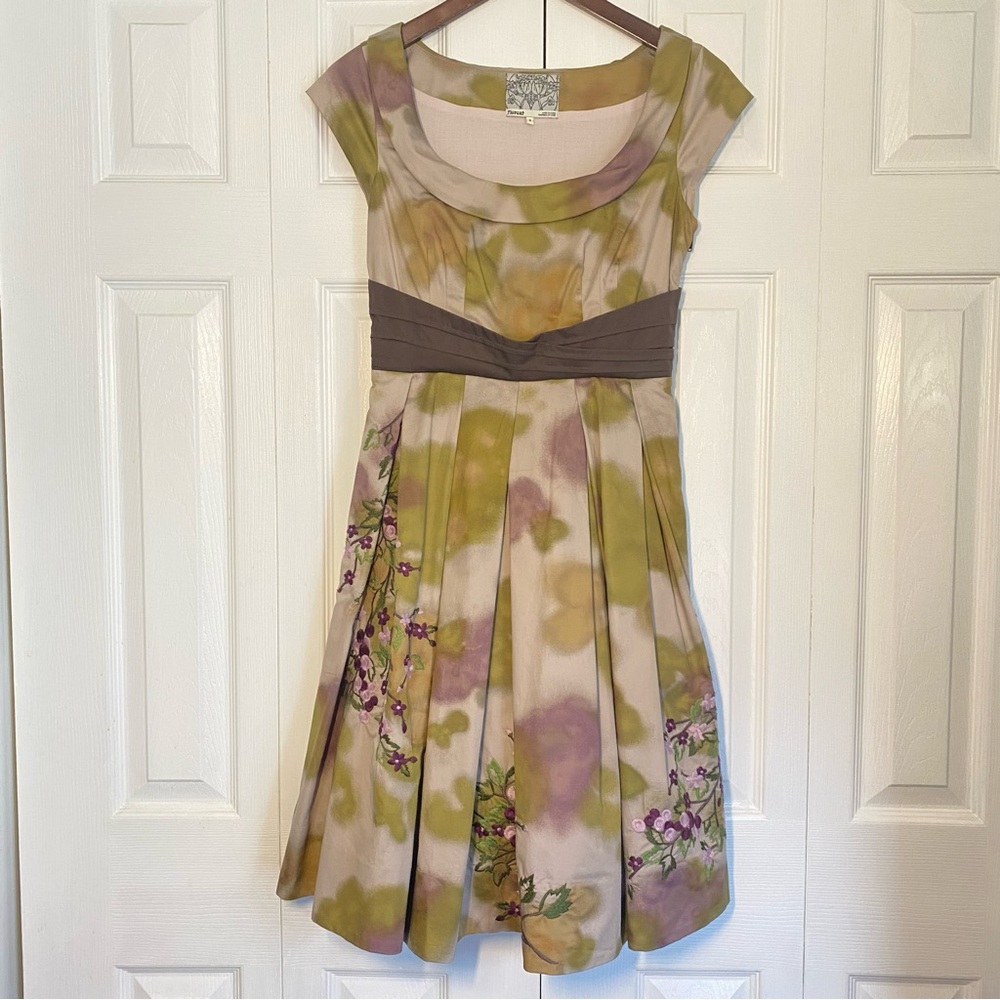 Anthropologie Floreat Travessia Dress Floral Embroidered Crinoline Skirt